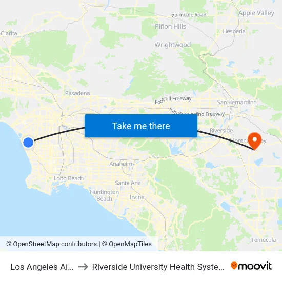 Los Angeles Airport LAX to Riverside University Health System - Medical Center map