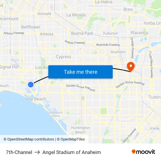 7th-Channel to Angel Stadium of Anaheim map