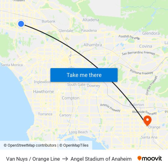 Van Nuys / Orange Line to Angel Stadium of Anaheim map