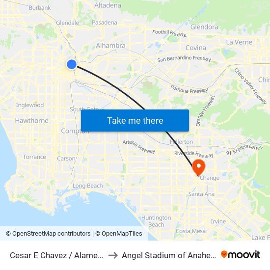 Cesar E Chavez / Alameda to Angel Stadium of Anaheim map
