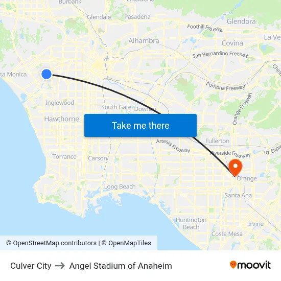 Culver City to Angel Stadium of Anaheim map