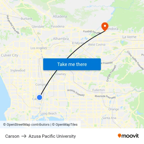 Carson to Azusa Pacific University map