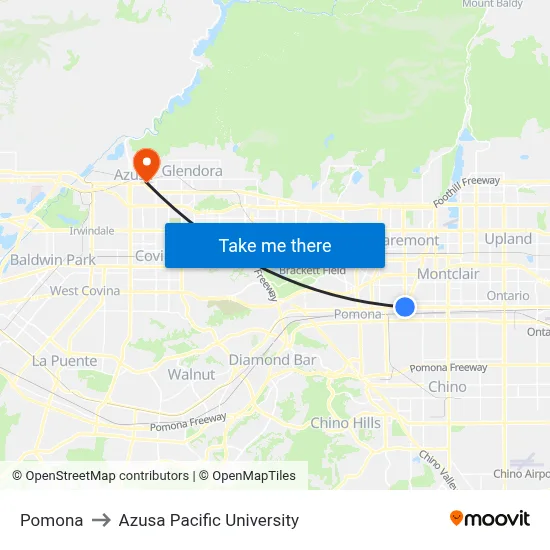 Pomona to Azusa Pacific University map