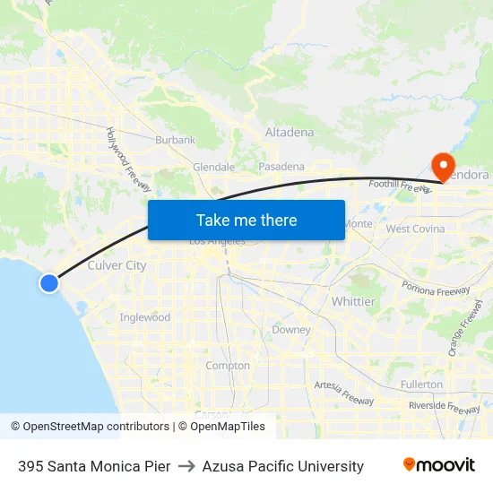 395 Santa Monica Pier to Azusa Pacific University map