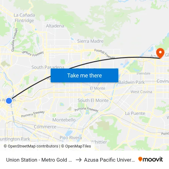 Union Station - Metro Gold Line to Azusa Pacific University map