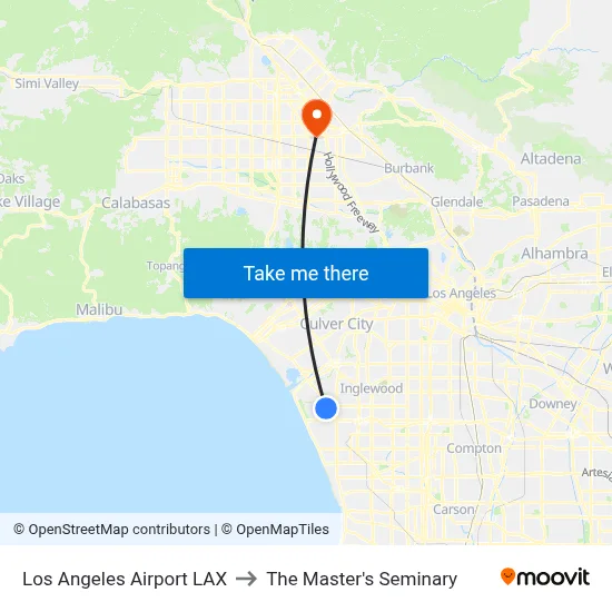 Los Angeles Airport LAX to The Master's Seminary map