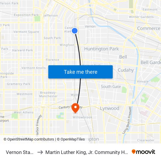 Vernon Station to Martin Luther King, Jr. Community Hospital map