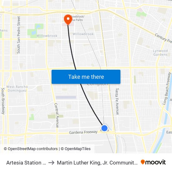 Artesia Station Bay 3 to Martin Luther King, Jr. Community Hospital map