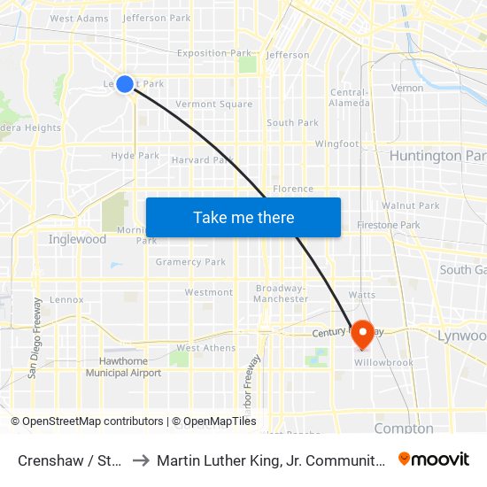 Crenshaw / Stocker to Martin Luther King, Jr. Community Hospital map