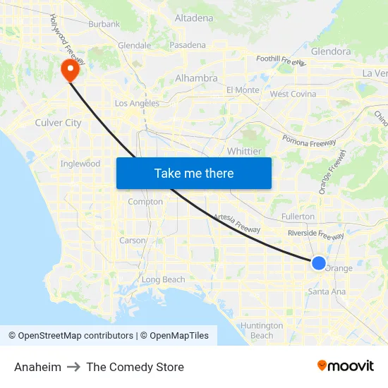 Anaheim to The Comedy Store map