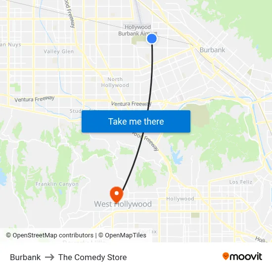 Burbank to The Comedy Store map