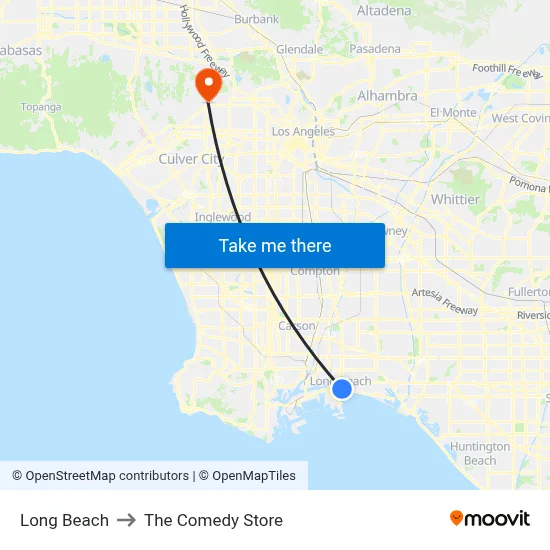 Long Beach to The Comedy Store map