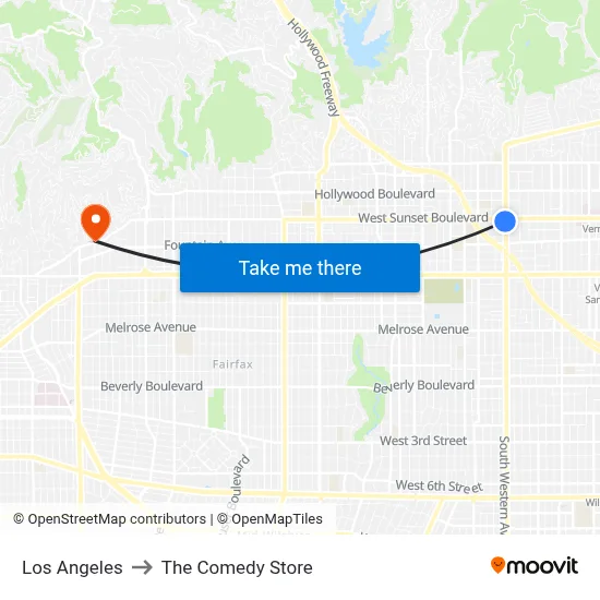 Los Angeles to The Comedy Store map