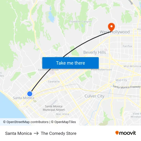Santa Monica to The Comedy Store map
