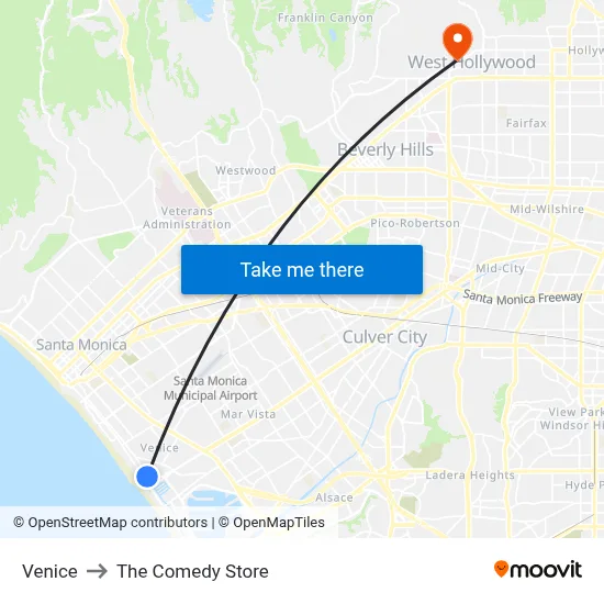 Venice to The Comedy Store map