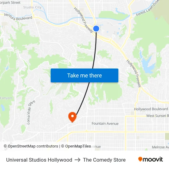 Universal Studios Hollywood to The Comedy Store map