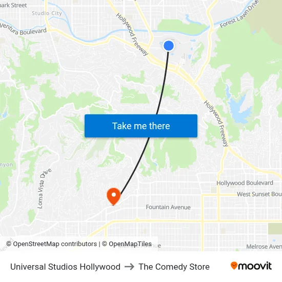 Universal Studios Hollywood to The Comedy Store map