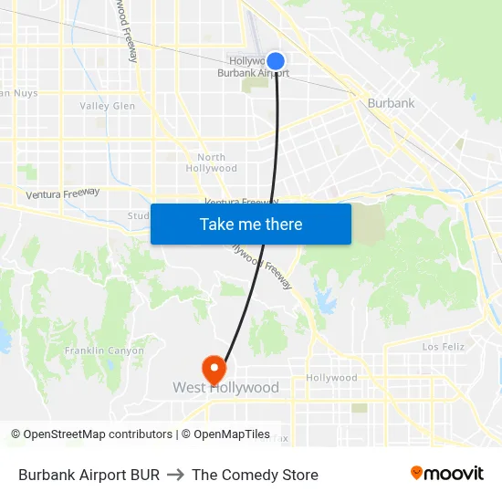 Burbank Airport BUR to The Comedy Store map