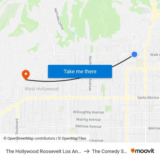 The Hollywood Roosevelt Los Angeles to The Comedy Store map