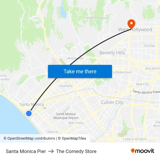 Santa Monica Pier to The Comedy Store map