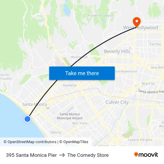 395 Santa Monica Pier to The Comedy Store map