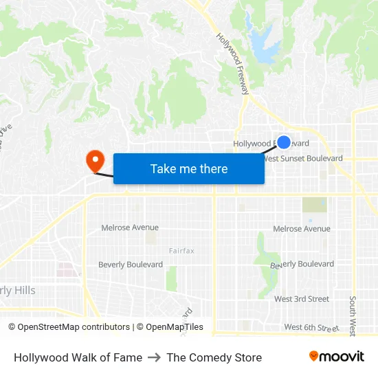 Hollywood Walk of Fame to The Comedy Store map