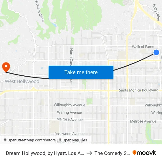 Dream Hollywood, by Hyatt, Los Angeles to The Comedy Store map