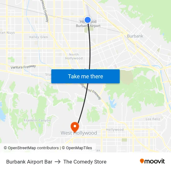 Burbank Airport Bar to The Comedy Store map