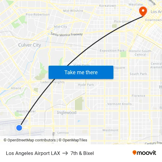 Los Angeles Airport LAX to 7th & Bixel map