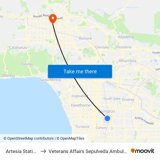 Artesia Station Bay 3 to Veterans Affairs Sepulveda Ambulatory Care Center map