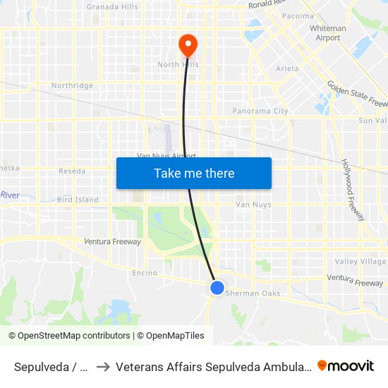 Sepulveda / Ventura to Veterans Affairs Sepulveda Ambulatory Care Center map