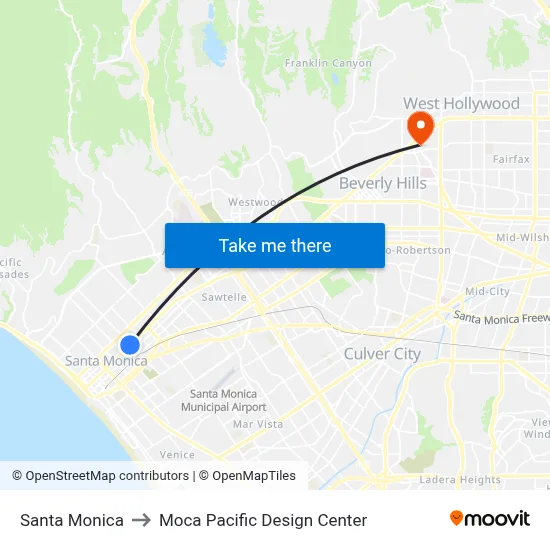 Santa Monica to Moca Pacific Design Center map
