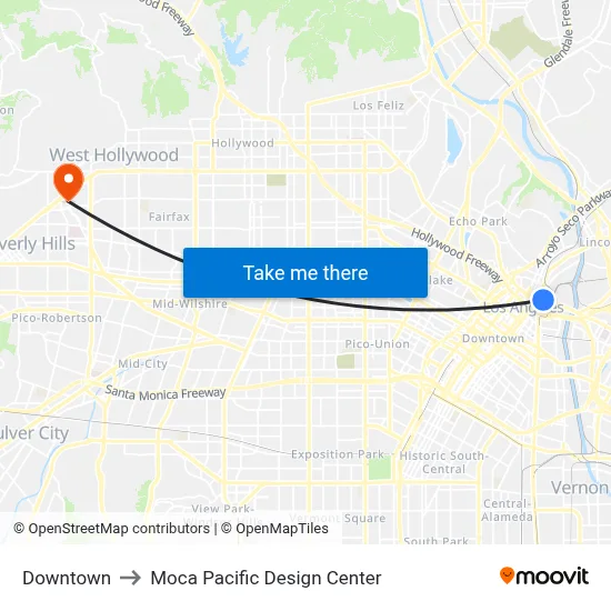 Downtown to Moca Pacific Design Center map
