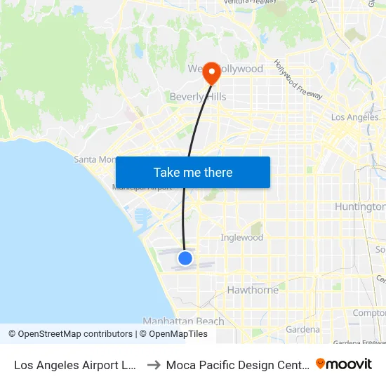 Los Angeles Airport LAX to Moca Pacific Design Center map