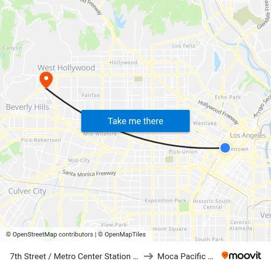 7th Street / Metro Center Station - Metro Red & Purple Lines to Moca Pacific Design Center map