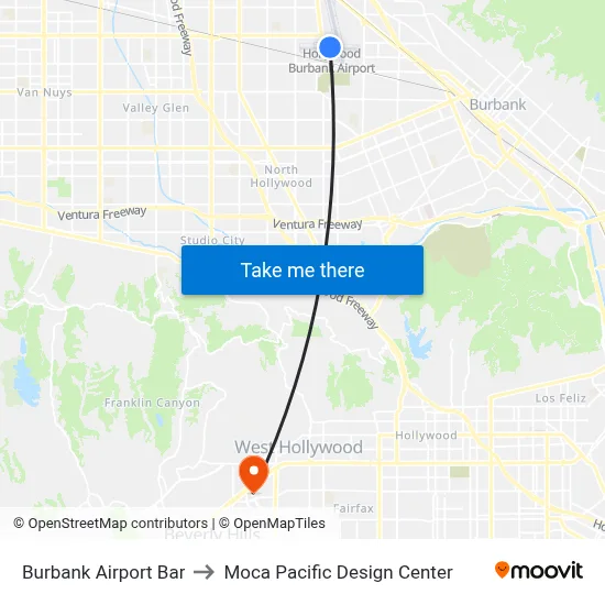 Burbank Airport Bar to Moca Pacific Design Center map