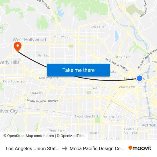 Los Angeles Union Station to Moca Pacific Design Center map