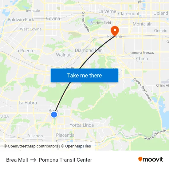 Brea Mall to Pomona Transit Center map