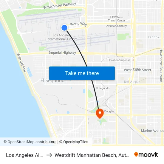Los Angeles Airport LAX to Westdrift Manhattan Beach, Autograph Collection map