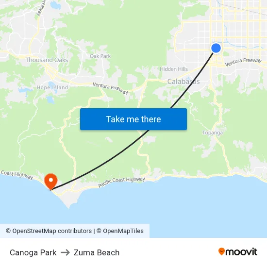 Canoga Park to Zuma Beach map