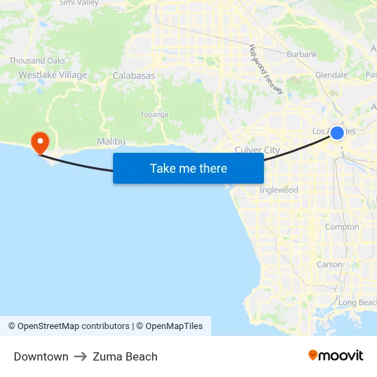 Downtown to Zuma Beach map