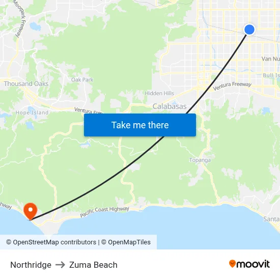 Northridge to Zuma Beach map