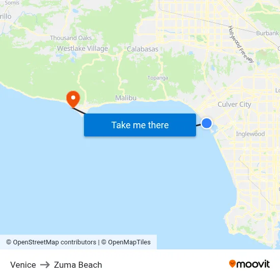 Venice to Zuma Beach map