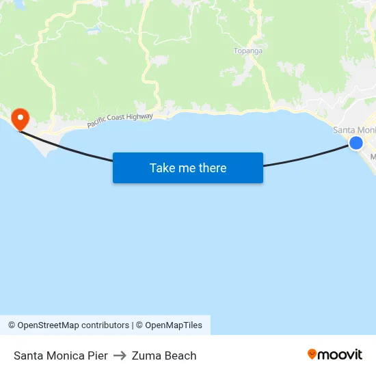Santa Monica Pier to Zuma Beach map