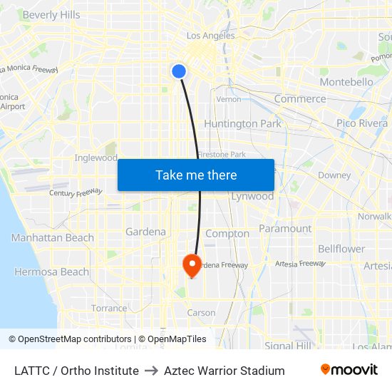 LATTC / Ortho Institute to Aztec Warrior Stadium map