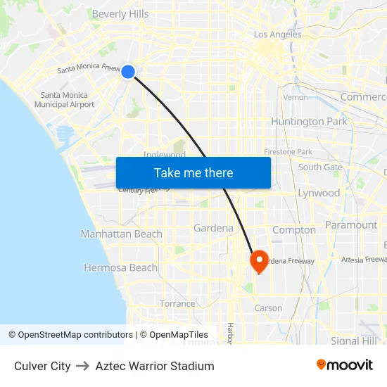 Culver City to Aztec Warrior Stadium map