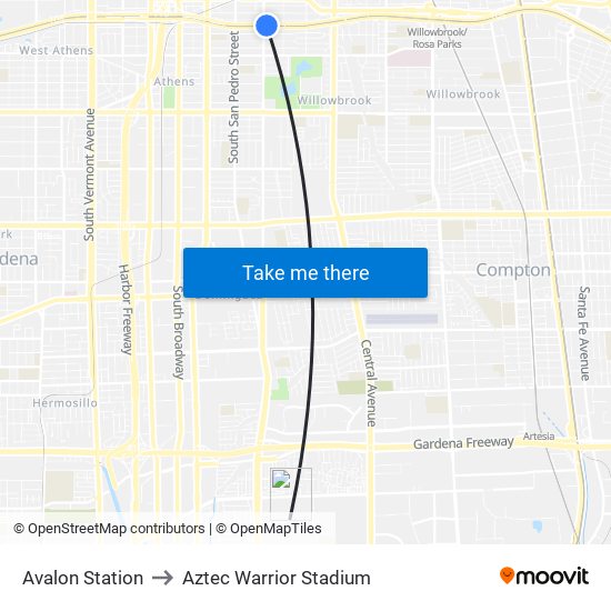 Avalon Station to Aztec Warrior Stadium map