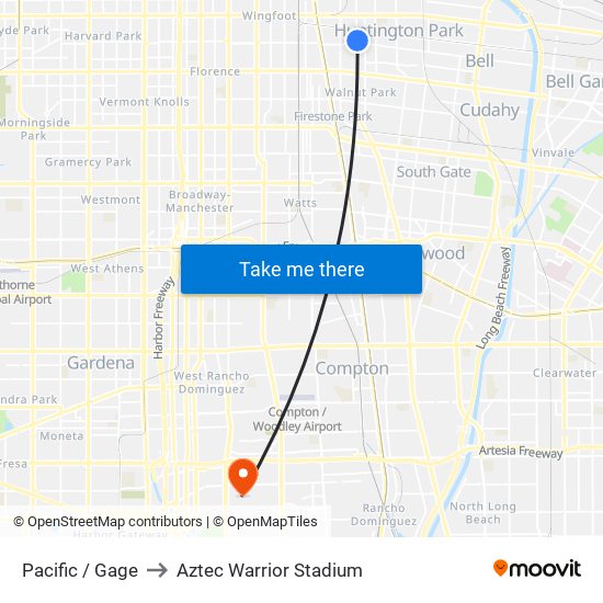 Pacific / Gage to Aztec Warrior Stadium map