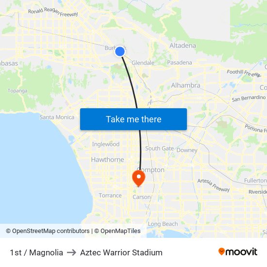 1st / Magnolia to Aztec Warrior Stadium map