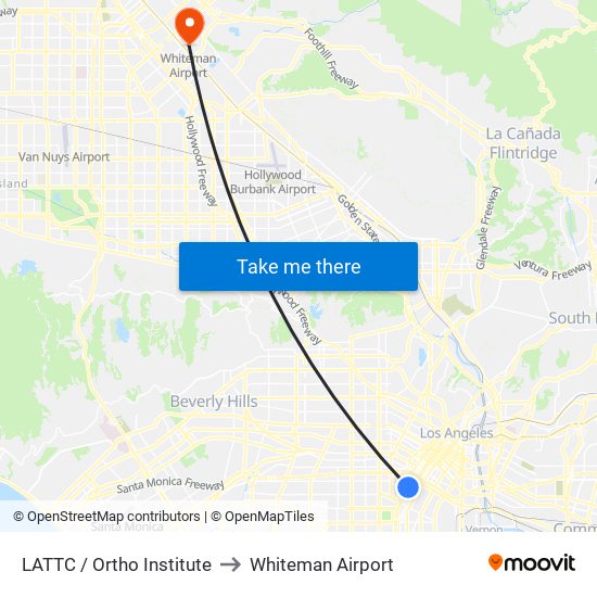 LATTC / Ortho Institute to Whiteman Airport map